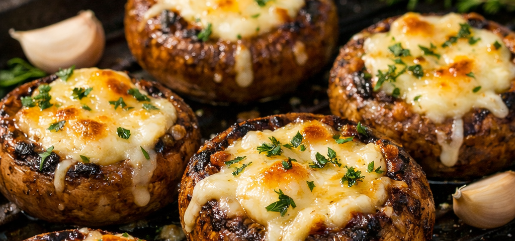 Cheese-stuffed grilled mushrooms