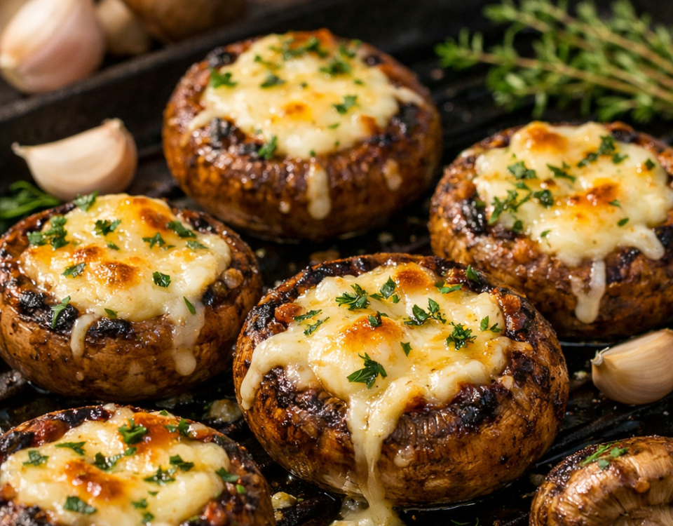 Cheese-stuffed grilled mushrooms