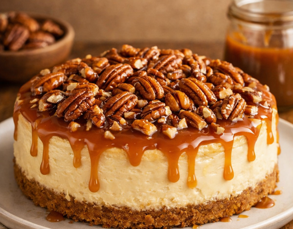 Caramel pecan cheesecake