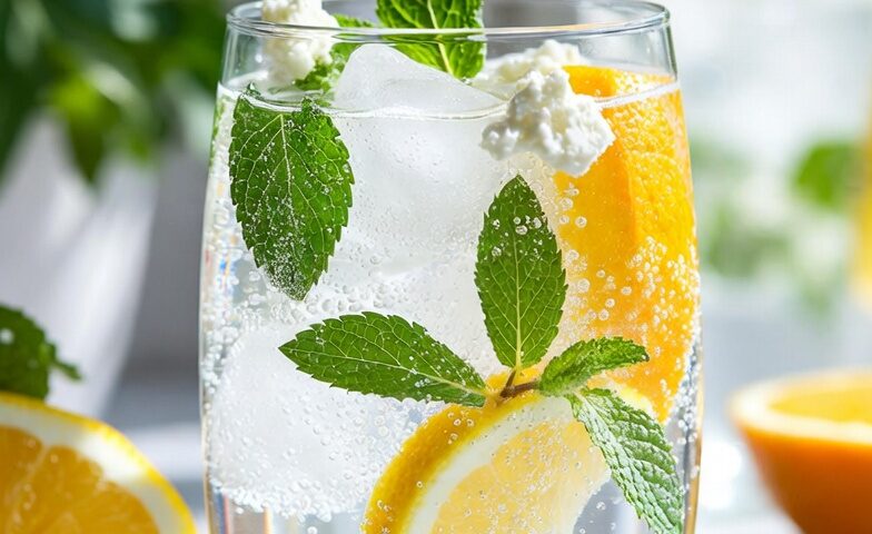 Feta-infused mocktail spritzer